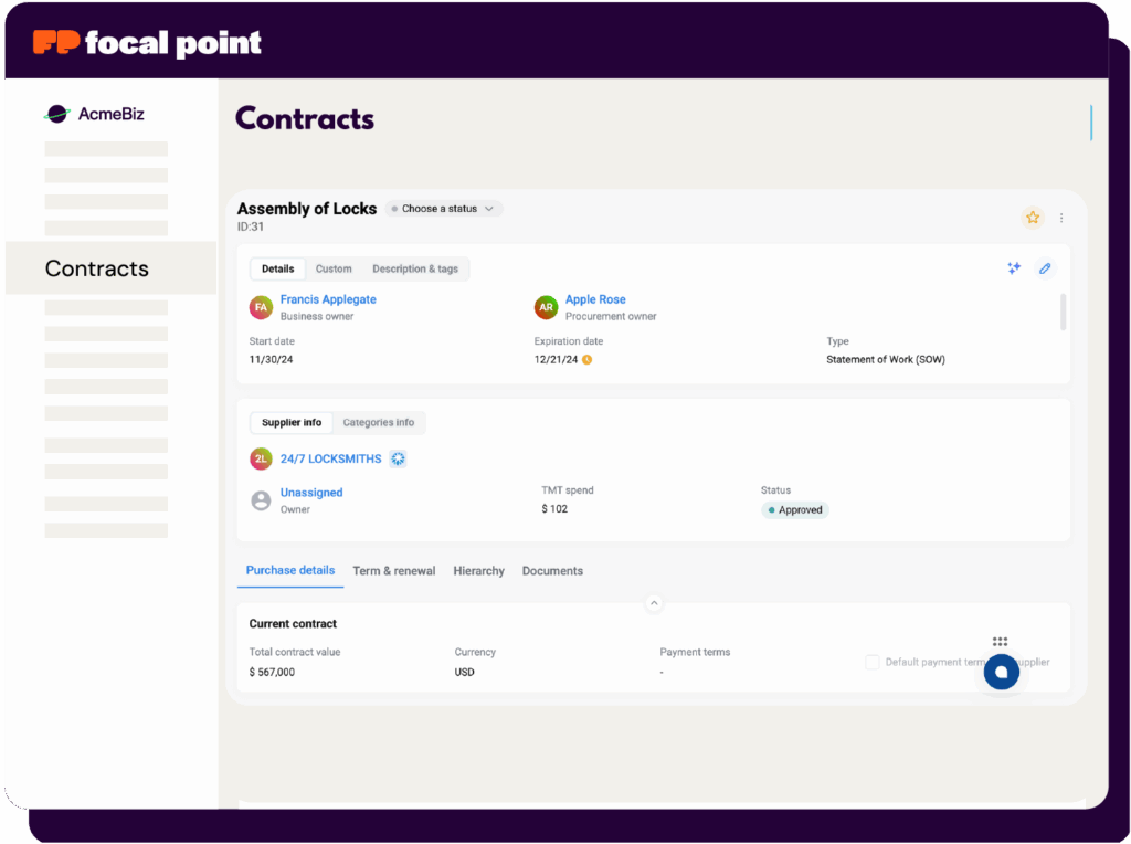 CLM - Focal Point stylized screenshot on contract lifecycle management