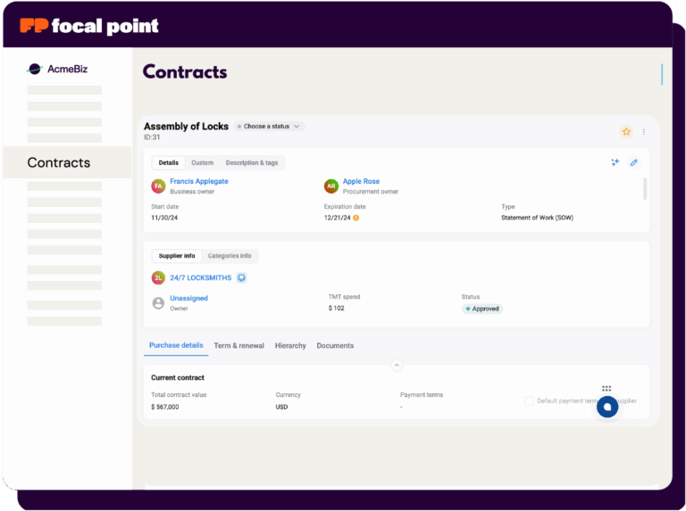CLM - Focal Point stylized screenshot on contract lifecycle management