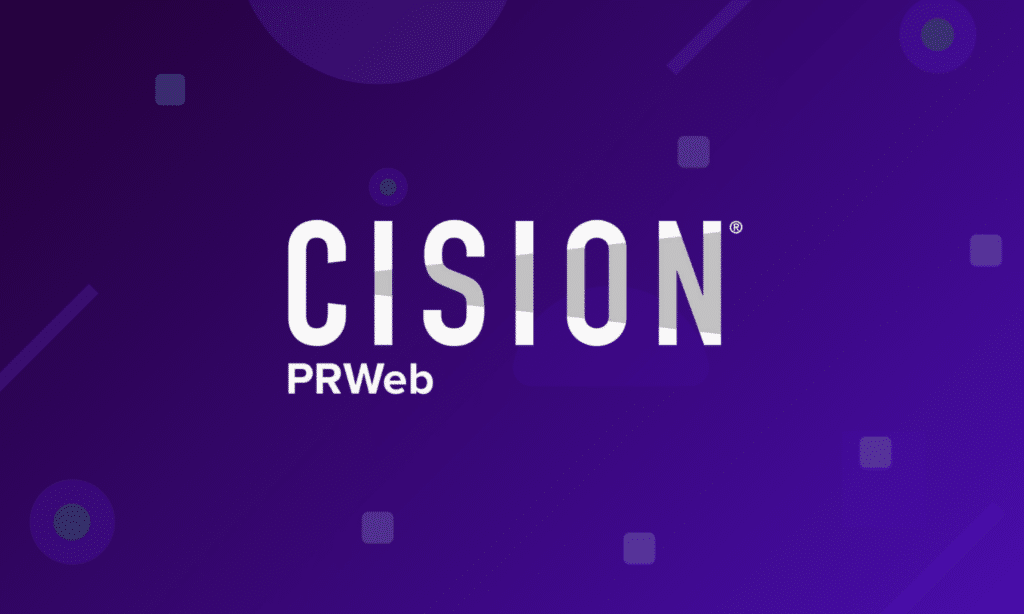 CISION PRWeb logo on a dark purple gradient with geometric shapes in the background