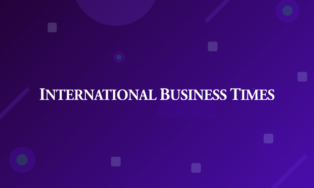 Brand logo for International Business Times on a purple abstract gradient background.