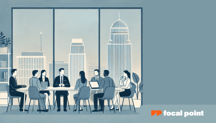 blog header for bridging the talent gap, people discussing