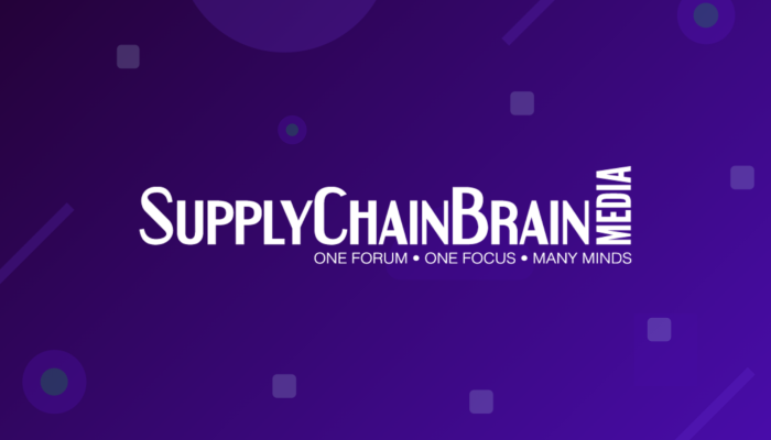 SupplyChainBrain Media branding on a purple gradient with the slogan 'One Forum • One Focus • Many Minds'