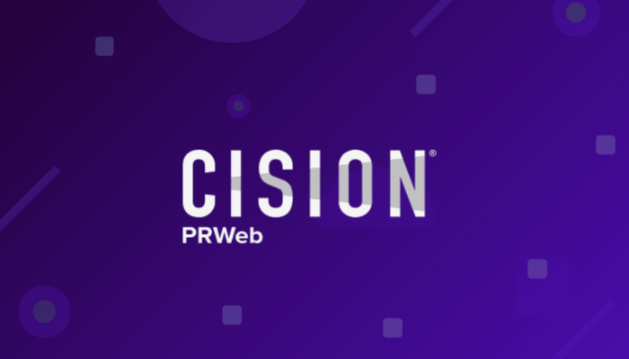 Purple gradient banner with the white Cision PRWeb logo central to the image.