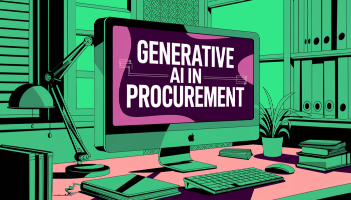 a computer monitor displaying the text Generative AI in Procurement