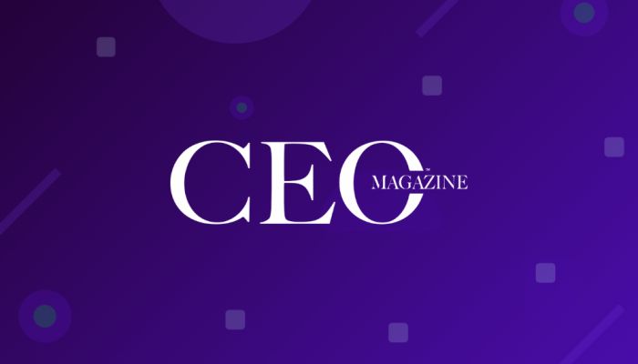 CEO Magazine logo in white on a purple gradient background