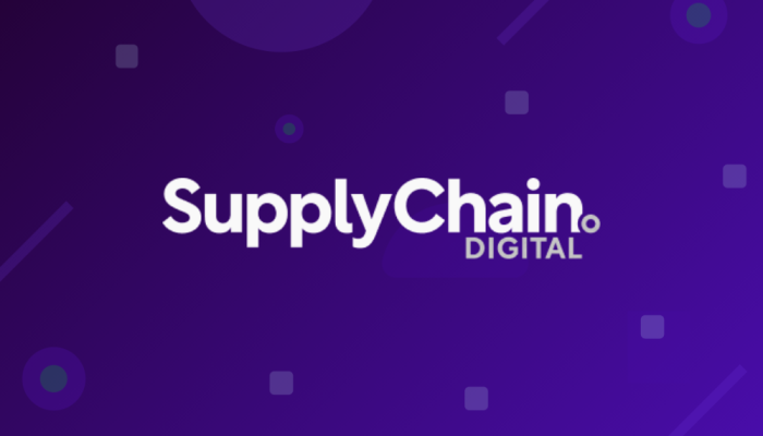 SupplyChain Digital logo on a purple gradient background with geometric shapes in the design.
