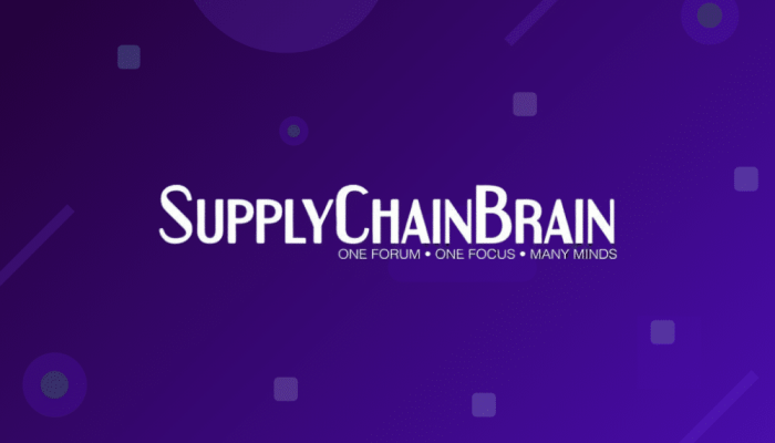 SupplyChainBrain logo on a purple gradient background with the slogan 'One forum • One focus • Many minds'.